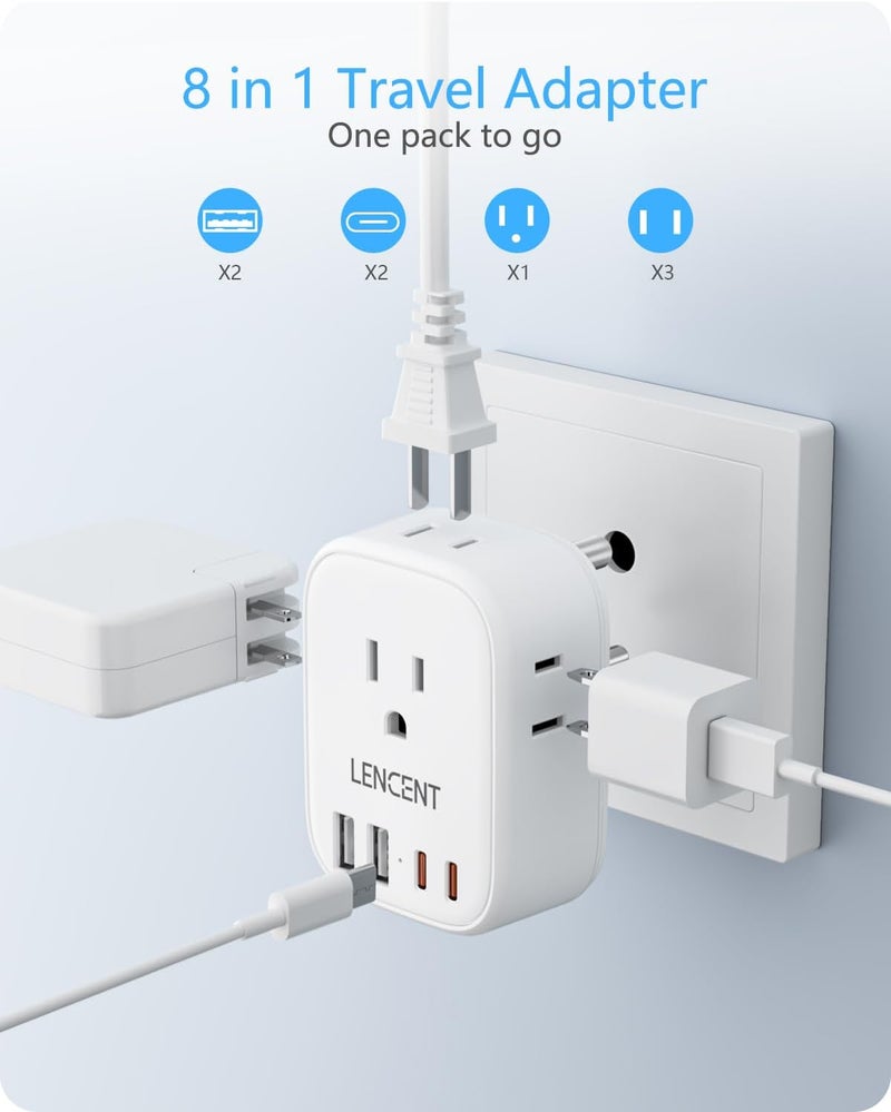 Lencent محول قابس الطاقة من الولايات المتحدة إلى الهند، محول السفر الهندي مع 4 مآخذ، شاحن USB 4 (2 USB C)، محول قابس نوع D من الولايات المتحدة إلى الهند نيبال بنغلاديش جزر المالديف باكستان، آمن ومؤرض - Image 3